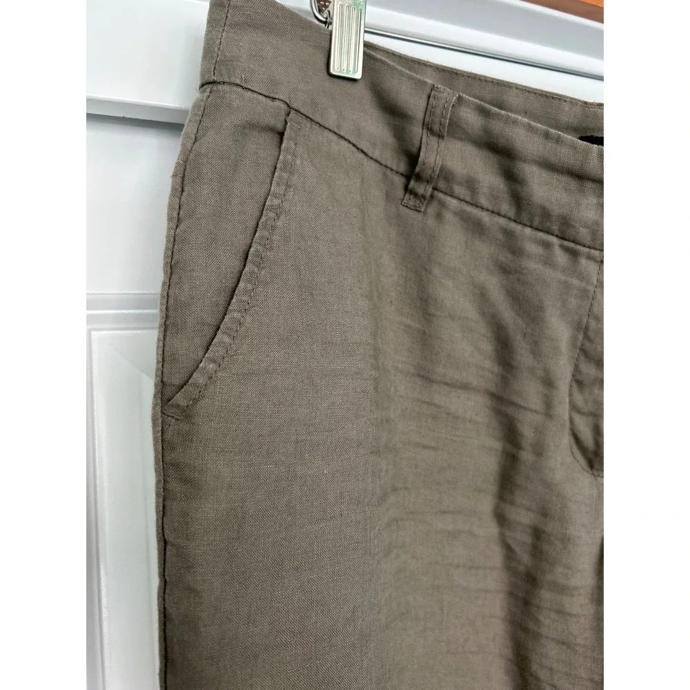 H&M Y2K Womens 100% Linen Wide Leg Trousers Olive Brown Size 12 Mid Rise Pants